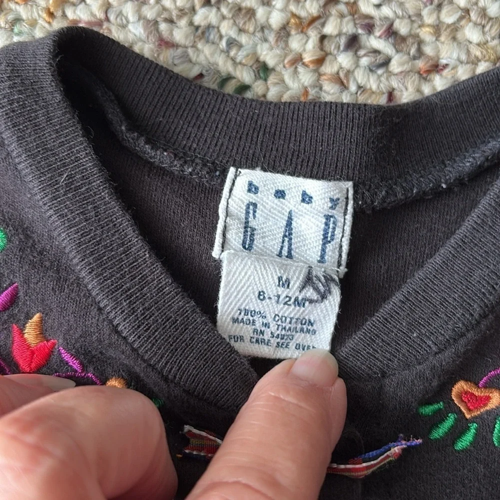 Baby Gap Vintage Black Embroidered Kids One Piece. 6-12 Mos. Y2K